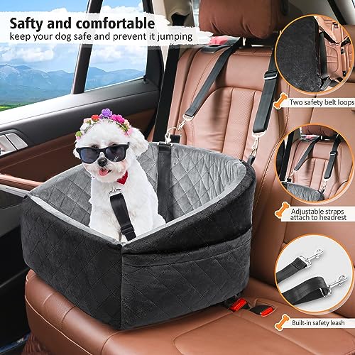 Dog car seat for small dogs, detachable and washable booster seat under 30lbs, black and grey color
