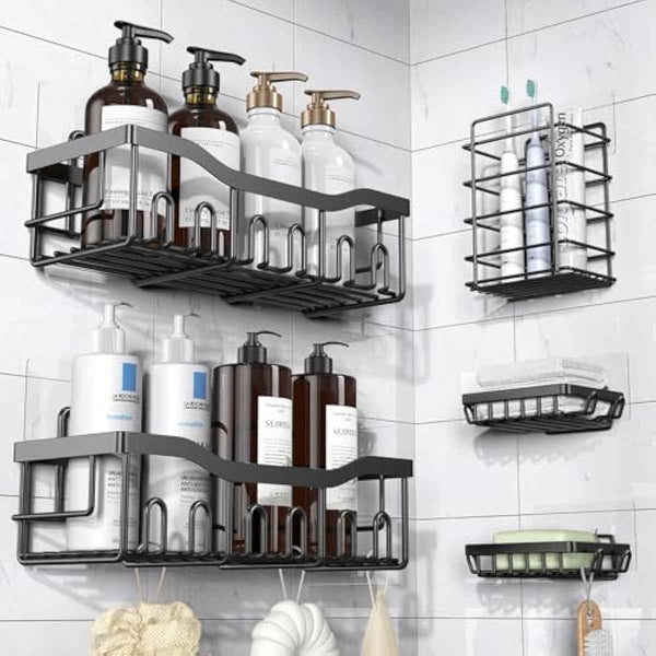 EUDELE 5-Pack Rustproof Stainless Steel Adhesive Shower Caddy, Large Capacity Bath Organizers for Bathroom Storage & Decor