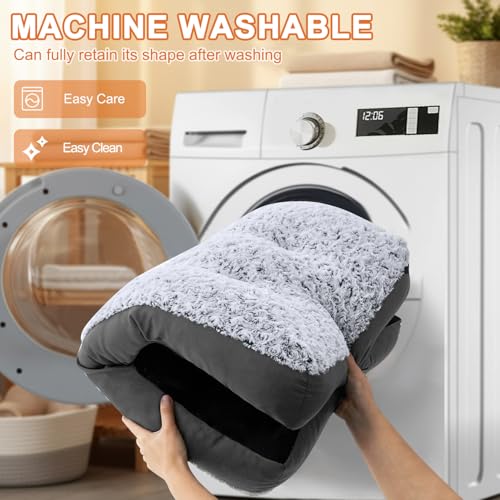 POCBLUE Deluxe Washable Dog Bed for Large Dogs, 35" x 23", Grey, Comfy Fluffy Kennel Pad for Dogs up to 60 lbs