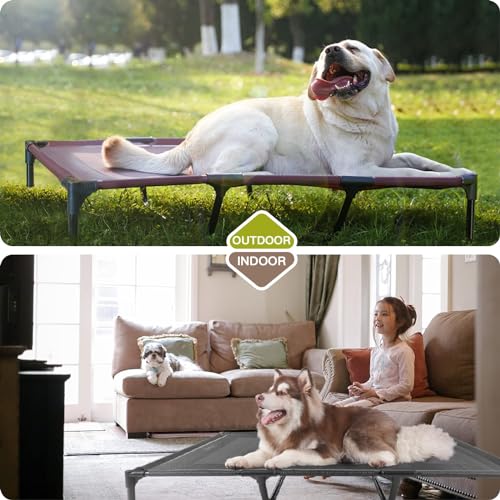 Suddus elevated dog bed for large dogs, 140lb, breathable cooling raised dog cot, grey, x-large