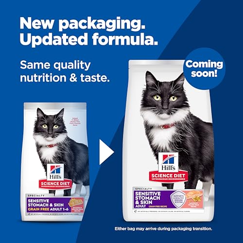 Hills science diet adult 1-6 sensitive stomach & skin dry cat food, grain free salmon, 13 lb bag