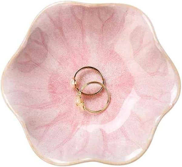 Lotus Leaf Shape Pink Ceramic Trinket Tray Jewelry Dish Organizer Necklace Earrings Home Decoration Key Bowl