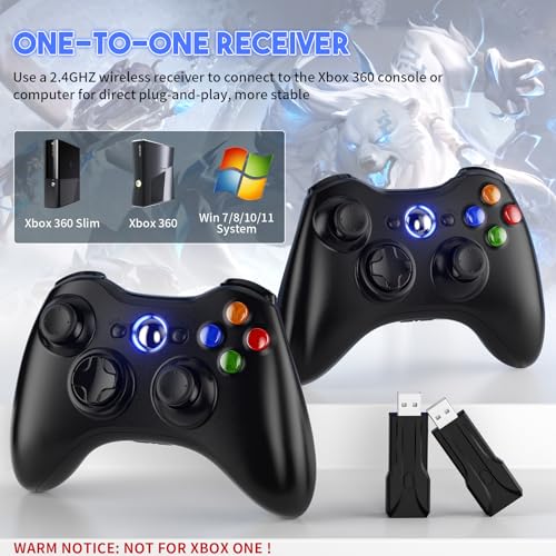 Gamrombo 2 Pack Replacement for Xbox 360 Controller, Wireless Controllers Gamepad Upgraded Joystick Compatible with 360 & Slim, Windows 11/10/8/7 PC Controller