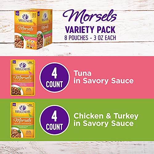 Wellness Healthy Indulgence Morsels Adult Wet Cat Food, Natural, Protein-Rich, Grain-Free, 8 Pack