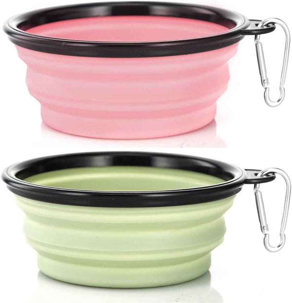 Dog Bowl Pet Collapsible Bowls, 2 Pack for Cats Dogs, Portable Pet Feeding Watering Dish for Walking Parking Traveling with 2 Carabiners (Small, Blue+Green)