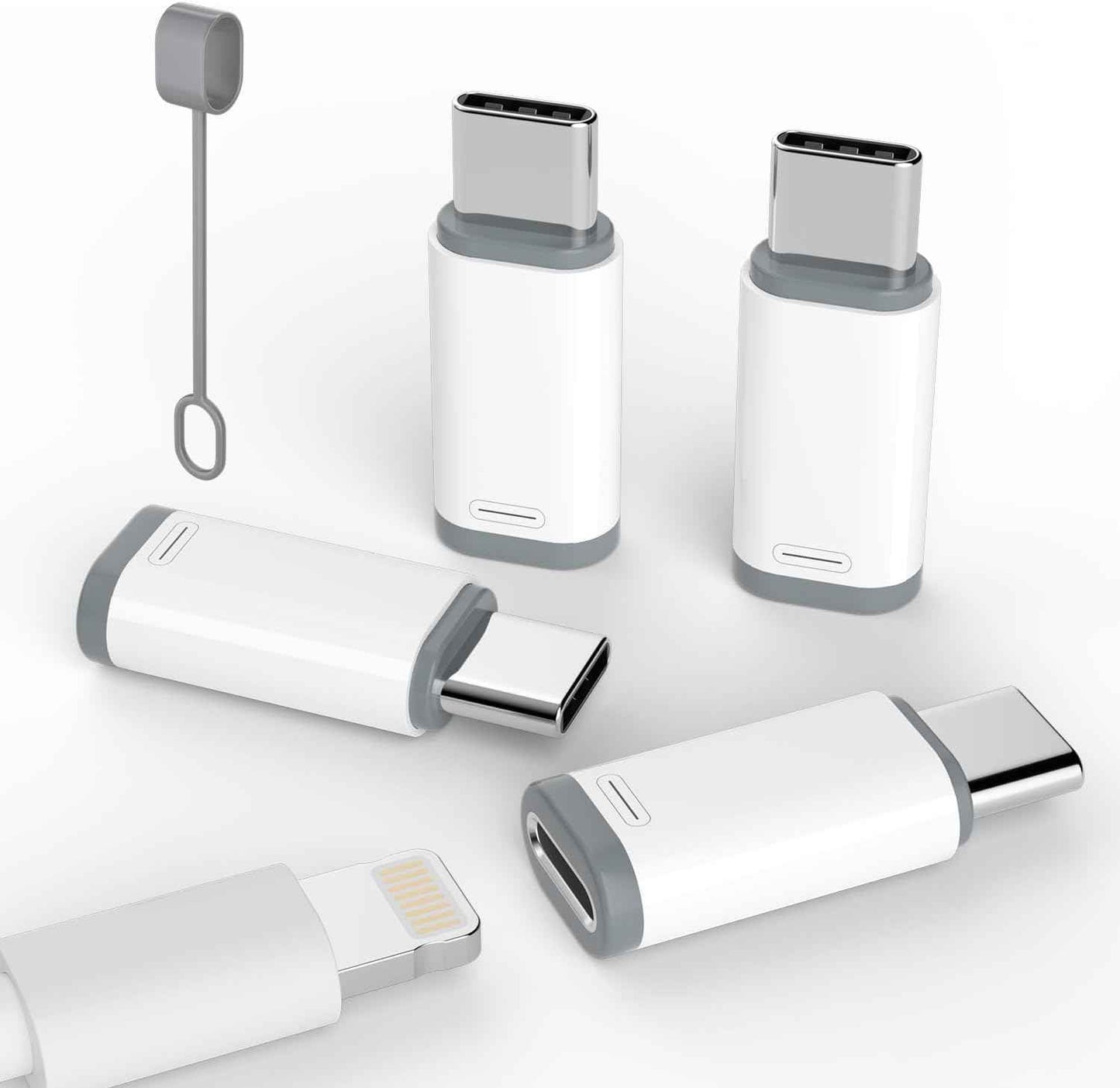 4-pack lightning to usb c adapter for iphone 15/16/17 pro/max, fast charging & data transfer, not for audio/otg