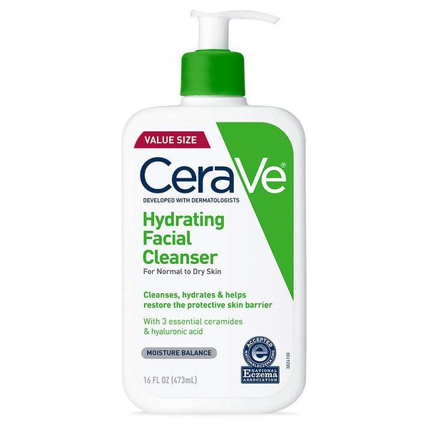 ceraVe Hydrating Facial Cleanser, Moisturizing Face Wash For Dry Skin, Hyaluronic Acid + Ceramides + Glycerin, Gentle, Non-Stripping, National Eczema Association Certified