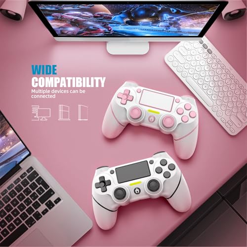 AceGamer 2 Pack wireless controller for PS4/Pro/Slim/PC with non-slip grip and USB-C cable (Pink and White)
