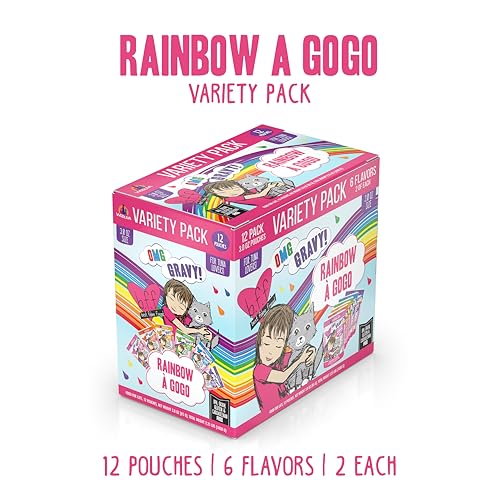 weruva bff oh my gravy! rainbow a gogo variety pack, 3oz pouch, 12-count, grain-free cat food
