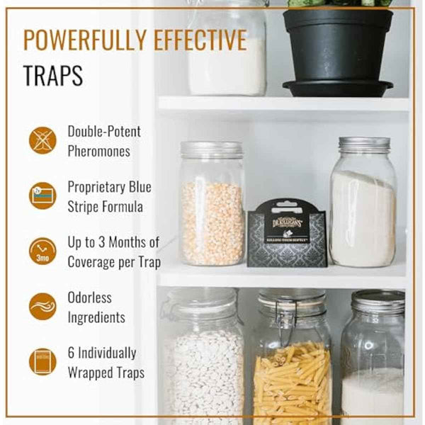 Dr. Killigan's Premium Double Potent Pantry Moth Traps with Pheromones Prime, Sticky Indian Meal Moth Traps for Kitchen, How to Get Rid of Moths in House (6 Pack, Black)