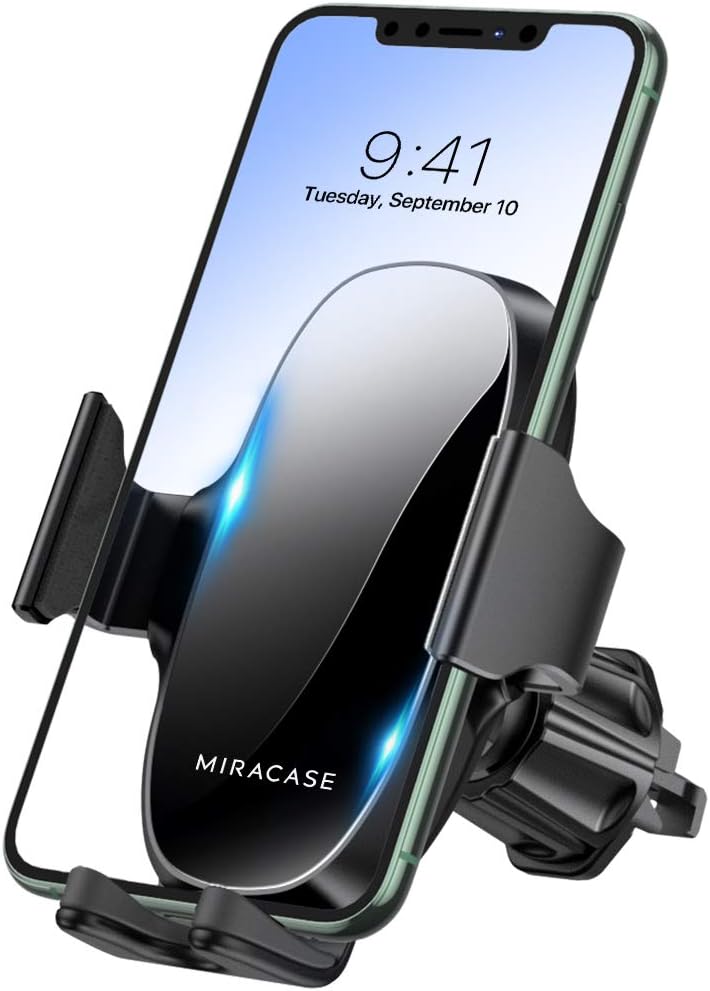 Miracase Phone Holders for Your Car with Metal Hook Clip, Air Vent Cell Phone Stand Car Mount, Universal Automobile Cradle for Garmin GPS Fit iPhone Android and All Smartphones, Dark Black