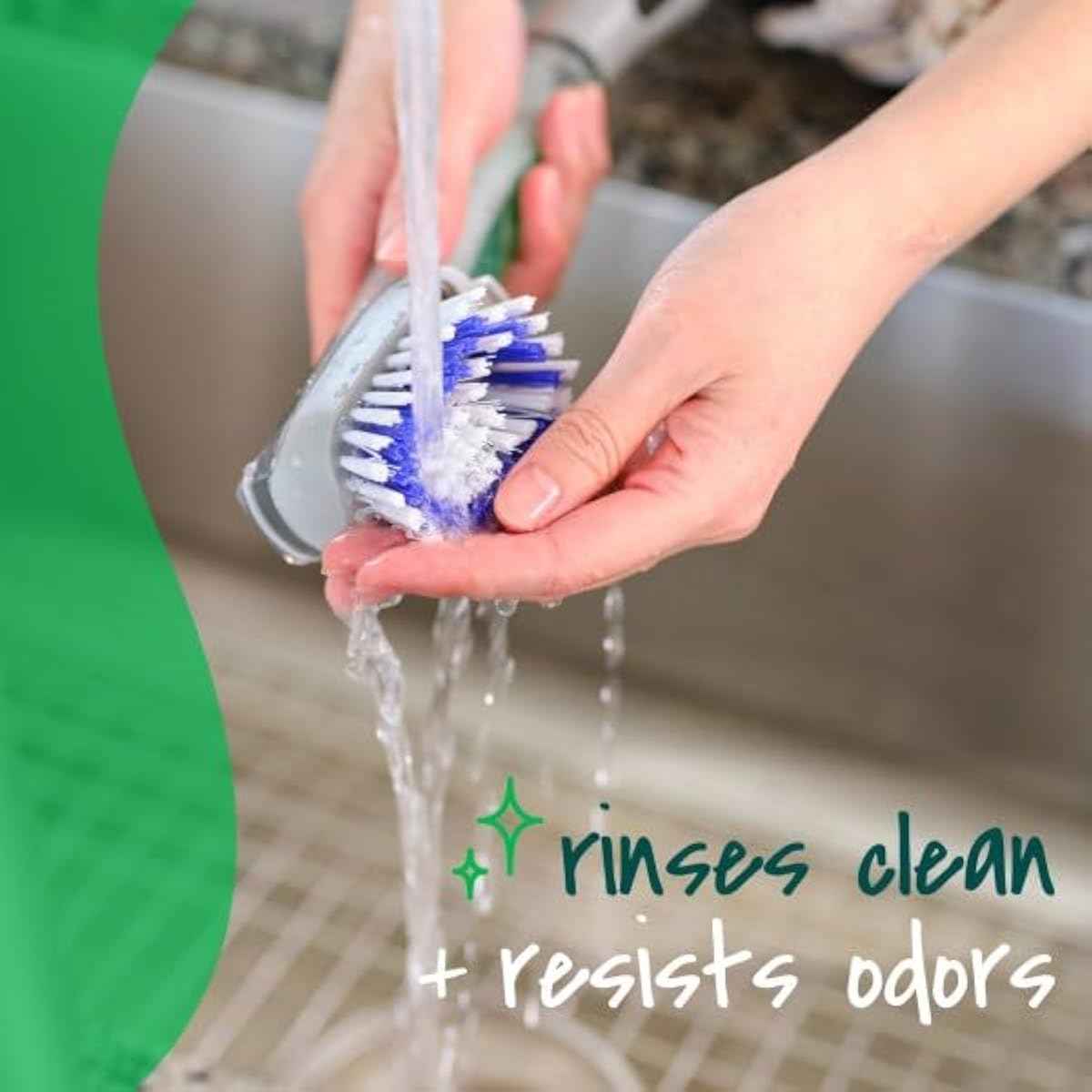 Scotch-Brite Odor Resist Soap Control Dishwand Brush, Non-Scratch Cleaning Brush with Scraper, Stands Upright, 1 Pack