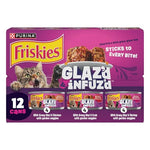 purina friskies glaz'd and infuz'd wet cat food variety pack with chicken, crab, or shrimp in gravy - 5.5 oz, pack of 12