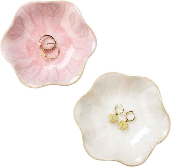 Lotus Leaf Shape Decorative Ring Tray, Small Key Bowl, Ceramic Trinket Tray Jewelry Dish Organizing Necklace Earrings, Home Decoration for Mom Best Friend Sister, Pink.