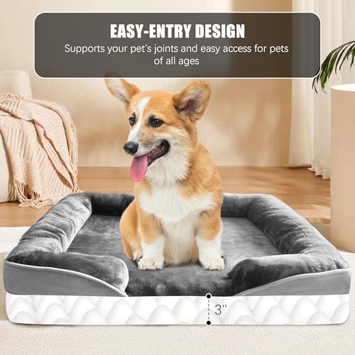 Orthopedic dog bed with sides for medium dogs, supportive foam couch bed with grey removable cover