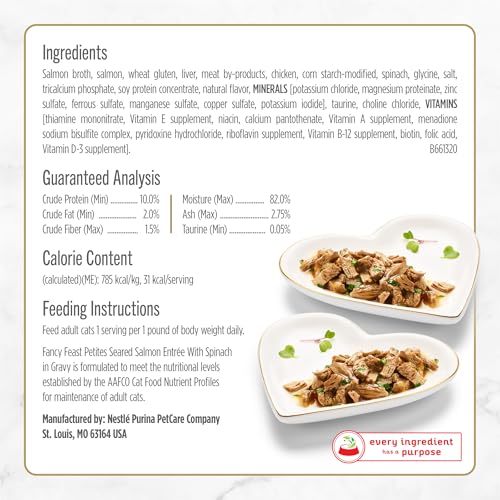 Purina Fancy Feast Petites Seared Salmon Entree With Spinach in Gravy Gourmet Wet Cat Food - (Pack of 12) 2.8 oz. Tubs