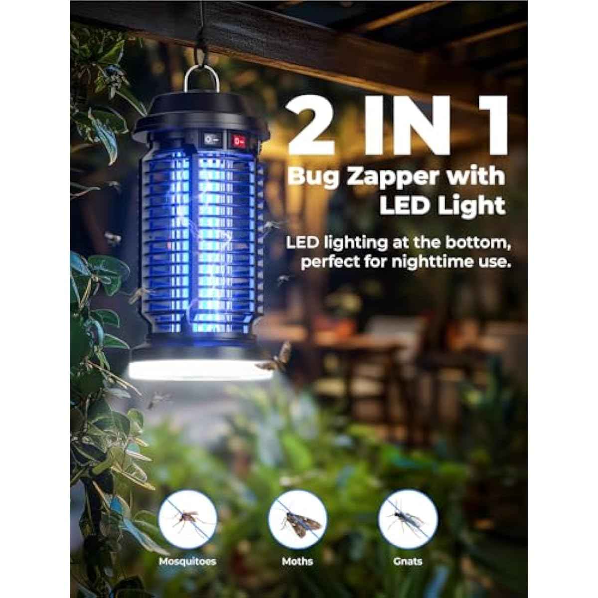 YISSVIC Bug Zapper Outdoor Indoor Waterproof Electric Mosquito Lamp Fly Zapper Killer Effective 4200V Plug in for Home Patio Office Courtyard