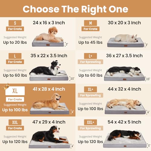 OhGeni orthopedic dog bed for large dogs, machine-washable, waterproof, and comfortable, 41 inch, Gray