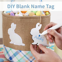 handmade wooden easter bunny basket with diy tag for kids boys girls easter egg hunt storage (blue)