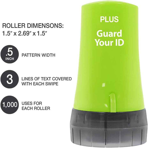 Guard Your ID Advanced 2.0 Roller 3-Pack for Identity Theft Protection, Turquoise, Green, White Stamp Set