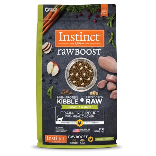 instinct raw boost healthy weight natural dry cat food with freeze dried pieces 10 lb bag