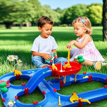VATOS 2-Tier Water Table for Toddlers in Summer,100PCS DIY Waterways Playset with Pump for Outside Yard,Beach,Poolside Activity Sensory Play Table Addition for Kids Boys Girls Age 3 4 5 6 Year Old