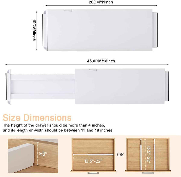 Adjustable plastic drawer dividers for clothes, kitchen, and office storage, 3-pack