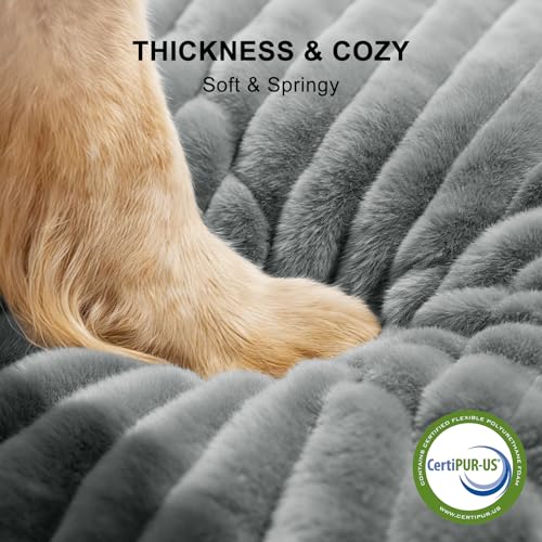 FURTIME Dog Bed for Small Dogs, Washable Orthopedic Dog Bed with Removable Cover, Rectangle Soft Calming Sleeping Puppy Bed Durable Pet Cuddler with Anti-Slip Bottom, Grey, S (20"x19"x6")