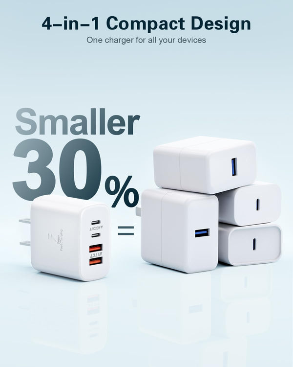 2-Pack 40W Fast Charging USB C Wall Charger Block with 4-Port Dual Port PD Power Adapter