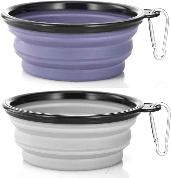 Dog Bowl Pet Collapsible Bowls, 2 Pack for Cats Dogs, Portable Pet Feeding Watering Dish for Walking Parking Traveling with 2 Carabiners (Small, Blue+Green)