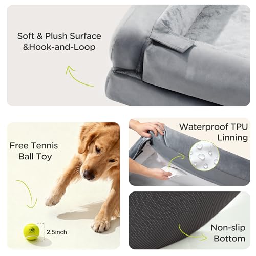 Extra Large Orthopedic Dog Bed with Memory Foam and Bolster Support - Waterproof and Washable