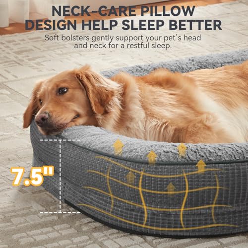 joejoy orthopedic dog bed large xl egg-crate memory foam pet couch bed bolster grey