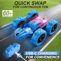 Remote Control Car, RC Cars Toys for Kids Ages 6-12, 4WD Stunt Car with LED Lights & 360° Flips, 2.4GHz, Upgraded USB-C Modular Batteries, 8-10 Year Old Boys Birthday Gift 1-Blue