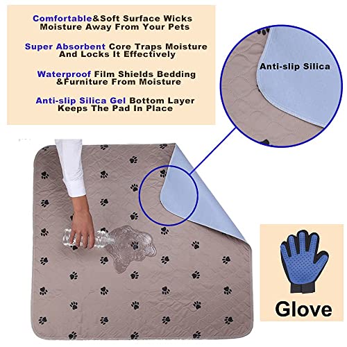 sinco pet washable dog pee pads with puppy grooming gloves, large waterproof pet pads for dog bed mat