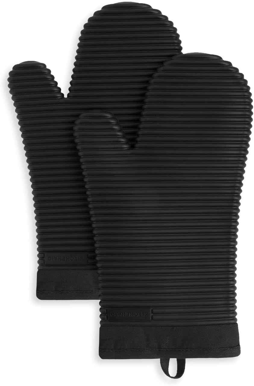 KITCHENAID Ribbed Soft Silicone Oven Mitt 2-Pack Set, 7.5"x13", Milkshake
