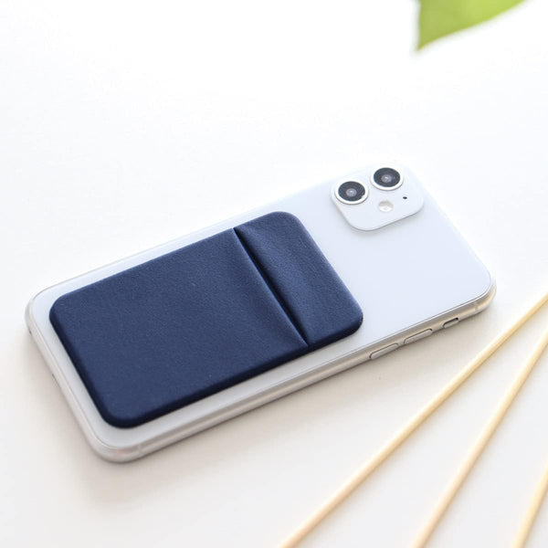 Cell phone card holder with stretchy fabric and self-adhesive sticker for back of phone