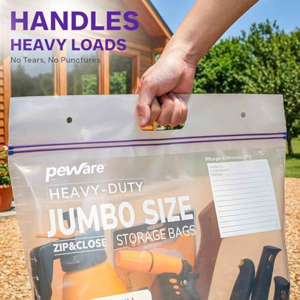 20 Gallon Heavy Duty Jumbo Storage Bags, 24" x 34" Resealable Zipper Top, Pack of 5, BPA-Free, 6 Mil Thick