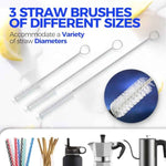 Holikme Bottle Brush Cleaner Set: 14" Stainless Steel Handle, 3 Straw Brushes, Abrasive Wheel for Water Bottles, Cups, Straws