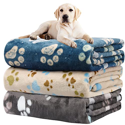Rezutan 3 pack soft blankets for dogs and cats, 41x31inch, gray/blue/beige, premium flannel