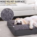 Rose velvet soft dog bed for medium dogs with waterproof and orthopedic features, 35 x 22 inch, gray