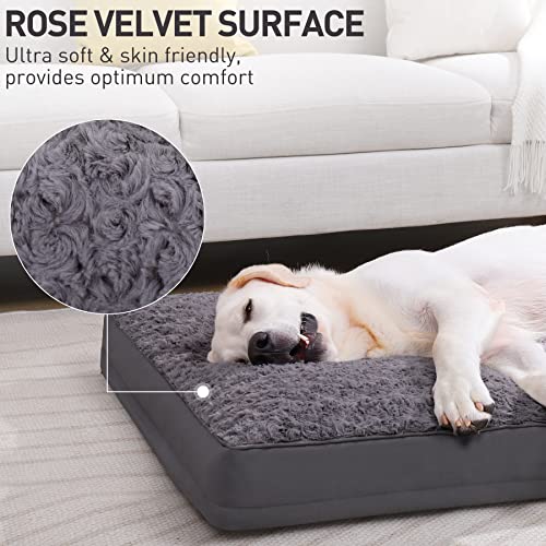 Rose velvet soft dog bed for medium dogs with waterproof and orthopedic features, 35 x 22 inch, gray