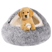 Grey, 20-inch Hooded Dog Bed for Small Dogs up to 22 lbs, Washable Pet Cave Bed with Anti-Slip Bottom