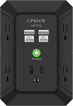 Qinlianf Wall Charger 5 Outlet Extender with 4 USB Charging Ports 3-Sided Power Strip Multi Plug Adapter 3U1C