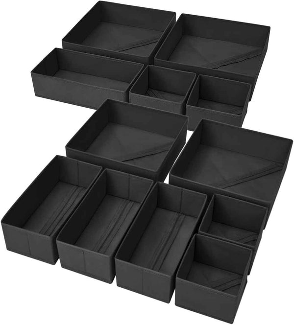 DIMJ Drawer Organizer Clothes, 12 Pack Dresser Organizer, Foldable Closet Organizers and Storage, Fabric Dresser Bins, Drawer Dividers for Nursery, Baby Clothes, Underwears, Sock (Beige)