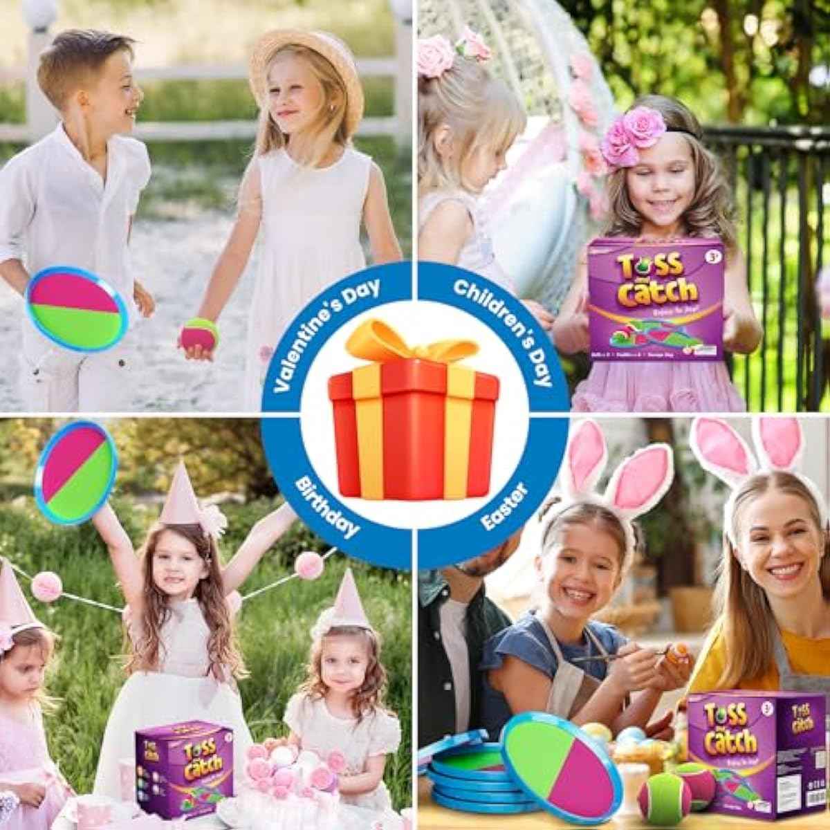 Aywewii Toss and Catch Ball Set, Boys Toys for 3 4 5 6 7 8 Year Old, Kids Sports Gifts, Outdoor Games for Backyard Camping Beach Pool Family Party, Valentines Day Gifts for Kids - 6 Paddles & 3 Balls