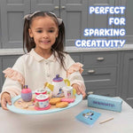bluey 18-piece wooden tea party set, toddler-friendly tea set with tray, teapot, and utensils