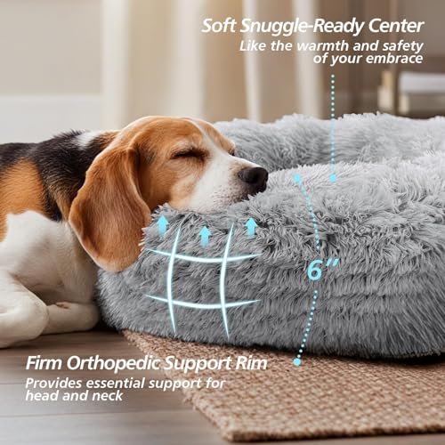Jolivogue Small Dog & Cat Donut Bed for Indoor Cats, 20 inches Smoke Grey, Washable Round Fluffy Plush Faux Fur