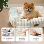 bedsure comfyfleece cute dog bed, small medium dogs, washable furry puppy bed with removable zipper cover, 25x21x7inches, cream
