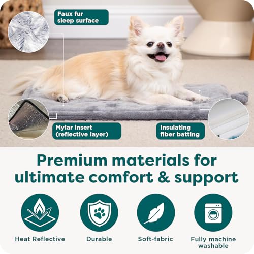 FurHaven ThermaNAP self-warming cat mat, small dog bed with machine washable plush faux fur, gray