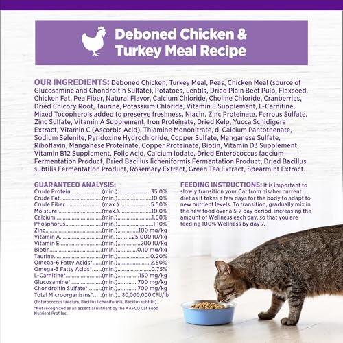 wellness complete health adult dry cat food indoor cats grain free healthy weight chicken turkey meal 5.5 pound bag